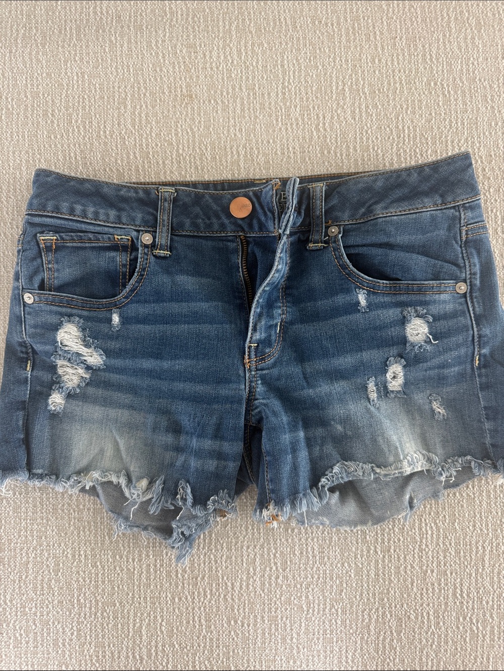 American Eagle Outfitters Distressed Dark Blue Denim Shorties